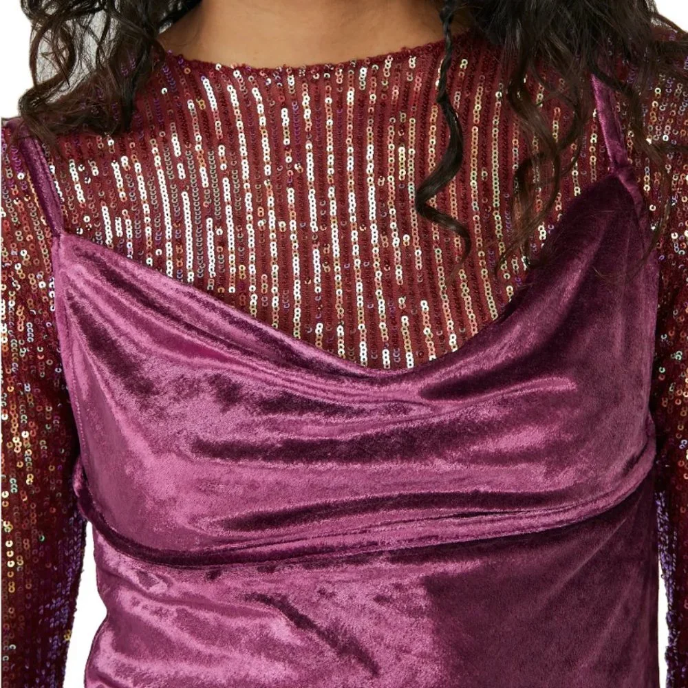 Free People All Night Velvet Tunic in Fig Jam (Size S)